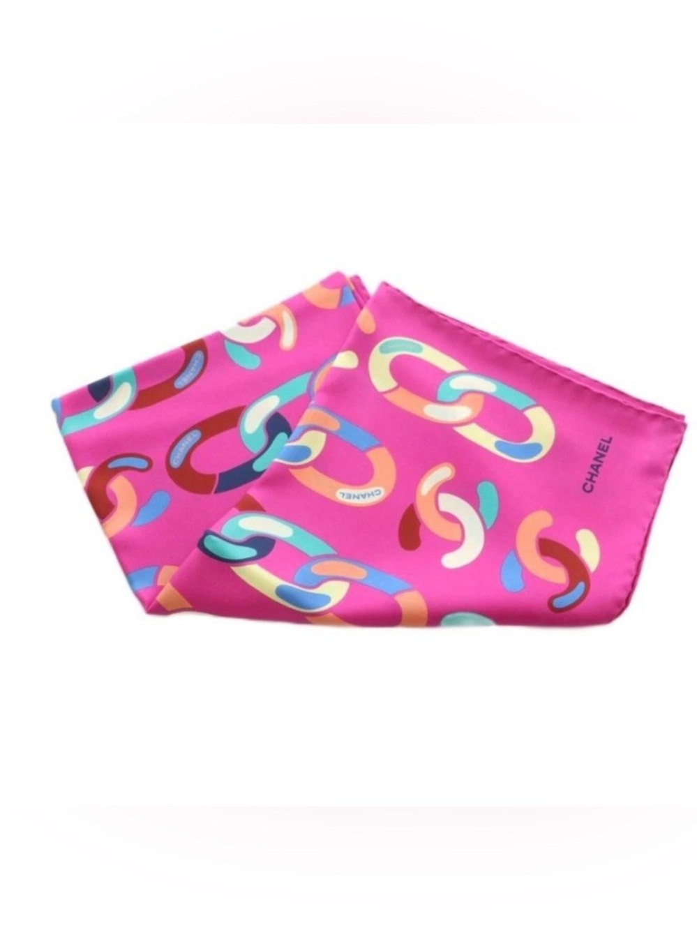 Chanel Pink Chain Pattern Silk Scarf - Picture 3 of 5